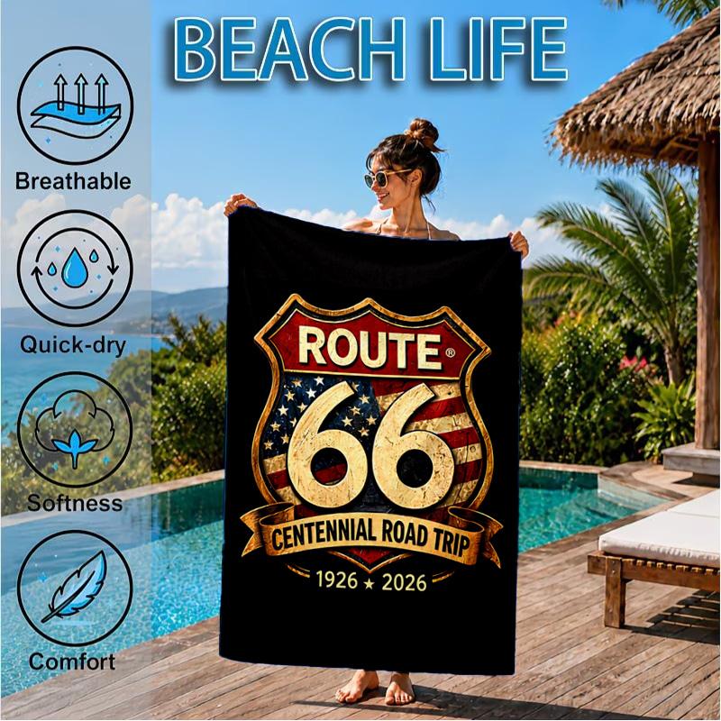 Route 66 Beach Towel, Quick-drying, Easy To Care For, Suitable for Both Fitness and Beach Vacations,Sports Essential