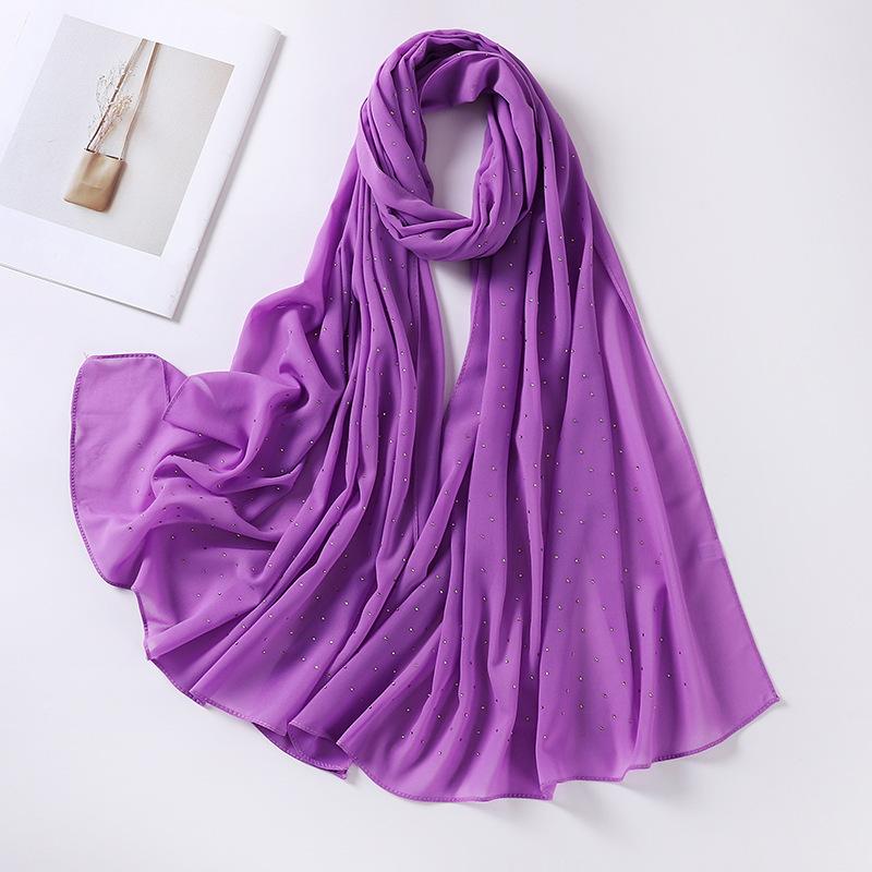 Imitation Pearls Rhinestones Scarves Shawls Women Long Scarf Neckerchief Tudung Bawal Veil Turban Bandana Muslim Hijab Headscarf
