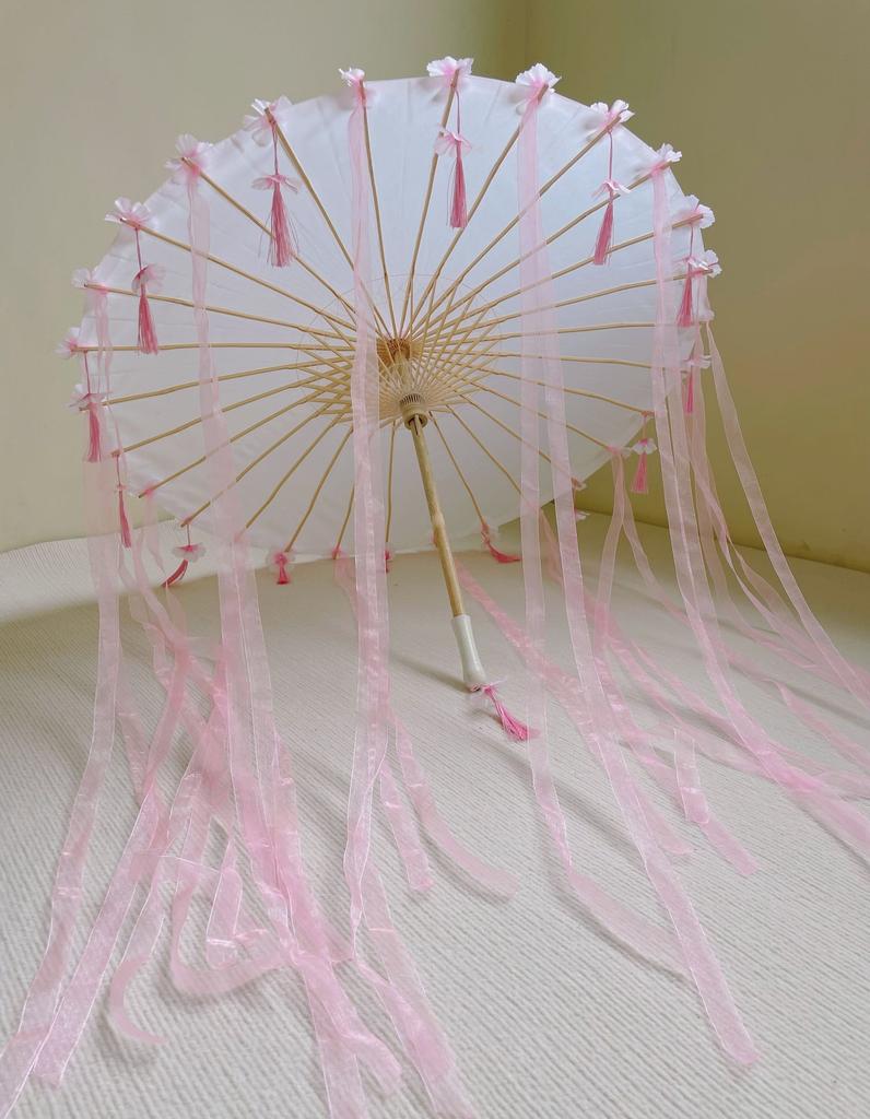 LED Chinese Japan Yarn Oiled Paper Silk Cloth Umbrella Costume Ancient Princess Umbrella Drama White Craft Umbrella Cosplay
