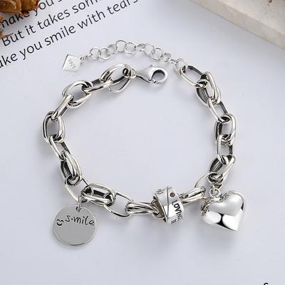 925 Sterling Silver Thai Silver Bracelet for Women Vintage Geometric Heart Love Lucky Punk Jewelry New