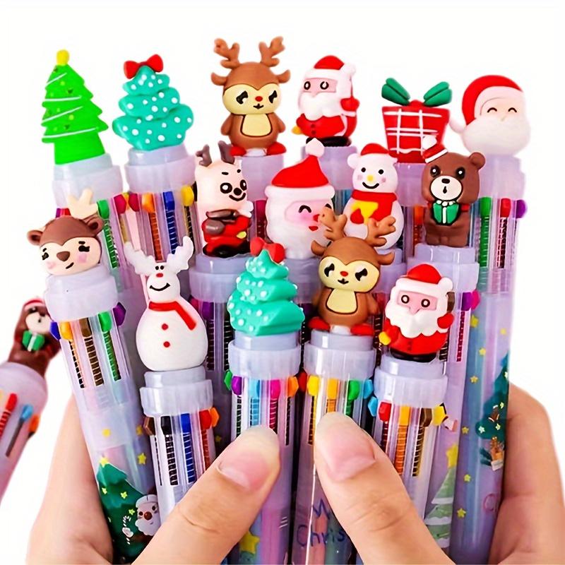 Christmas Multicolor Ballpoint Pens Plastic Retractable Fine Point Pens with Holiday Charms, 10-Color Inks for Office, Workplace