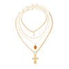 Salircon 4Pcs/set Punk Jesus Cross Imitation Pearl Pendant Necklace Women Vintage Gold Color Geometric Chains Y2K Jewelry Gifts