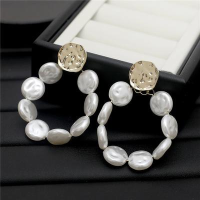 Minimalist Vintage Pearl Disc Circle Hoop Earrings for Women Metal Bead Drop Dangling Earrings Jewelry Accessories