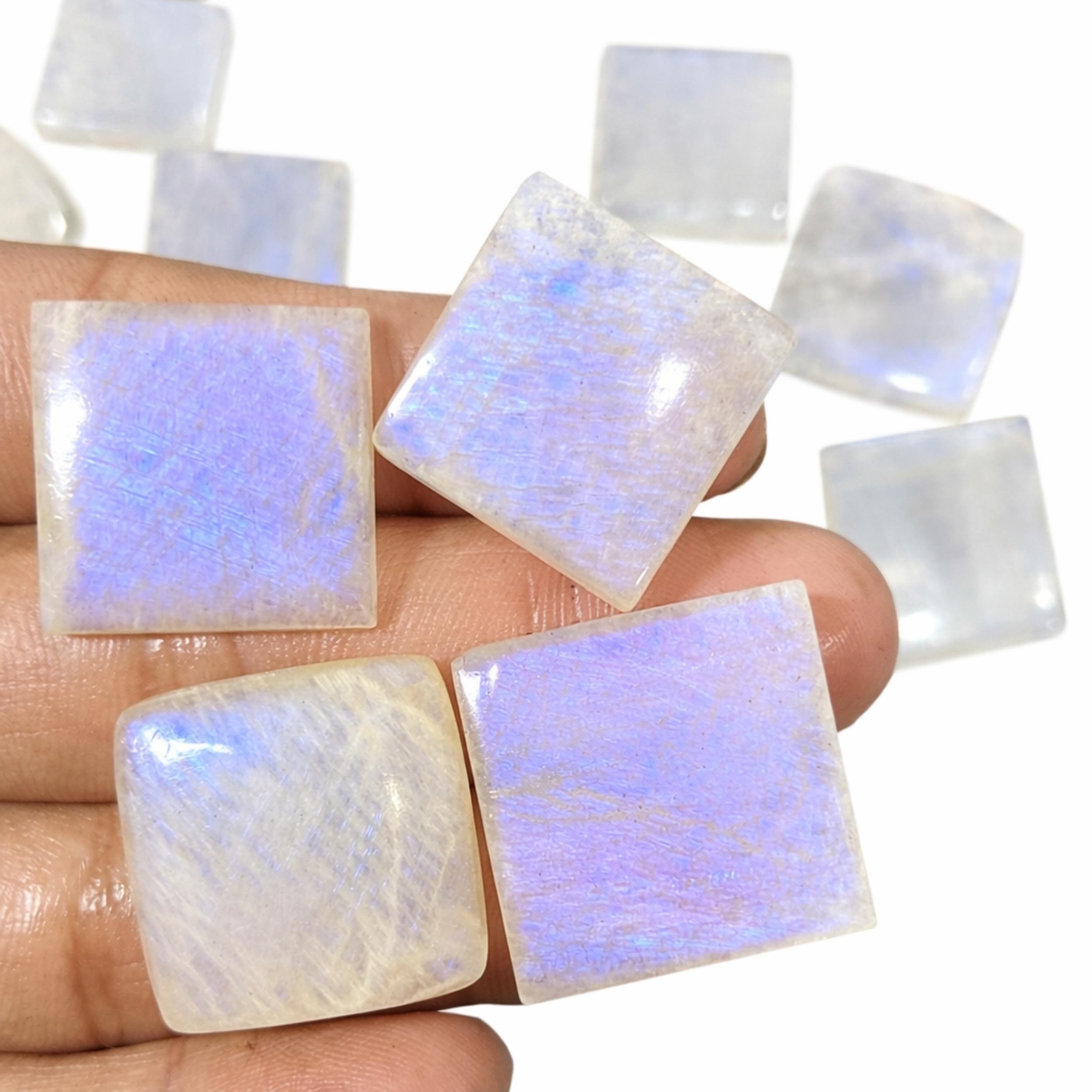 AAA White Rainbow Moonstone Cushion Cabochons (20–35mm) – Natural Moonstone Gemstone, Handmade Loose Stone for Jewelry Making 100 Carats белый