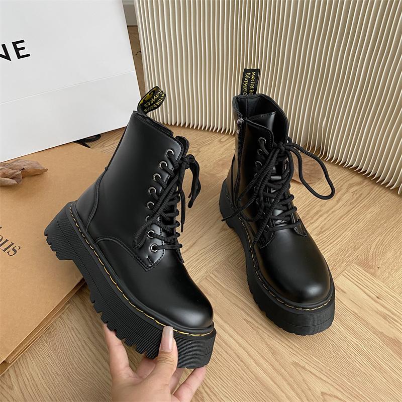 Neue Stiefel für Damen Mode Lässig Knöchel-Stiefeletten Klassisch Schwarz Punk Gothic Stiefel Hochwertiges Leder Kurzer Stiefel Stiefeletten Damen