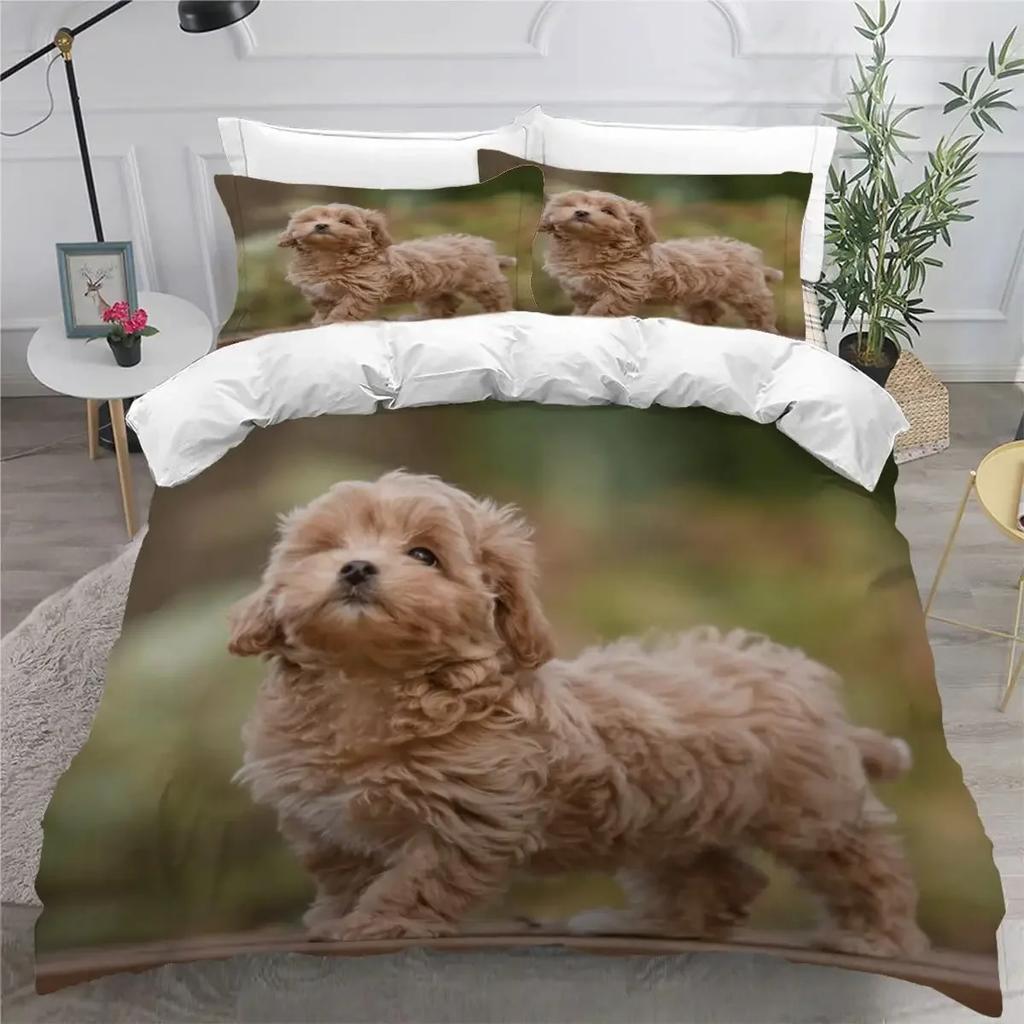 Sött Påslakanset med Maltesisk Hund Husdjur Hundar Tema Sängkläder Mikrofiber Kawaii Djur Täcke Överdrag Twin King För Barn Tonåringar