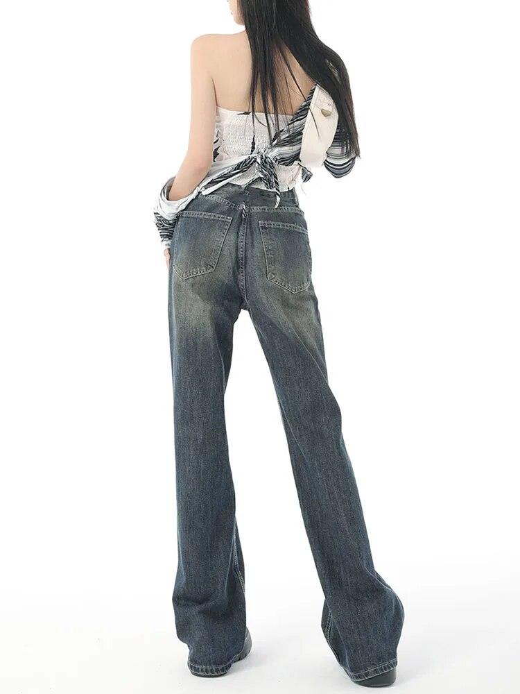 Harajuku 90. léta Elegantní Flare Jeans Kalhoty Dámské Kapesní 2000 Y2k Vintage džínové kalhoty Dámské Vysoký pas Móda Široká noha Džíny Novinka