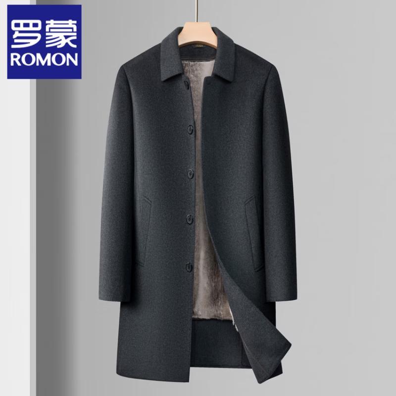 ROMON Men's Premium Wool-Blend Single-Breasted Overcoat