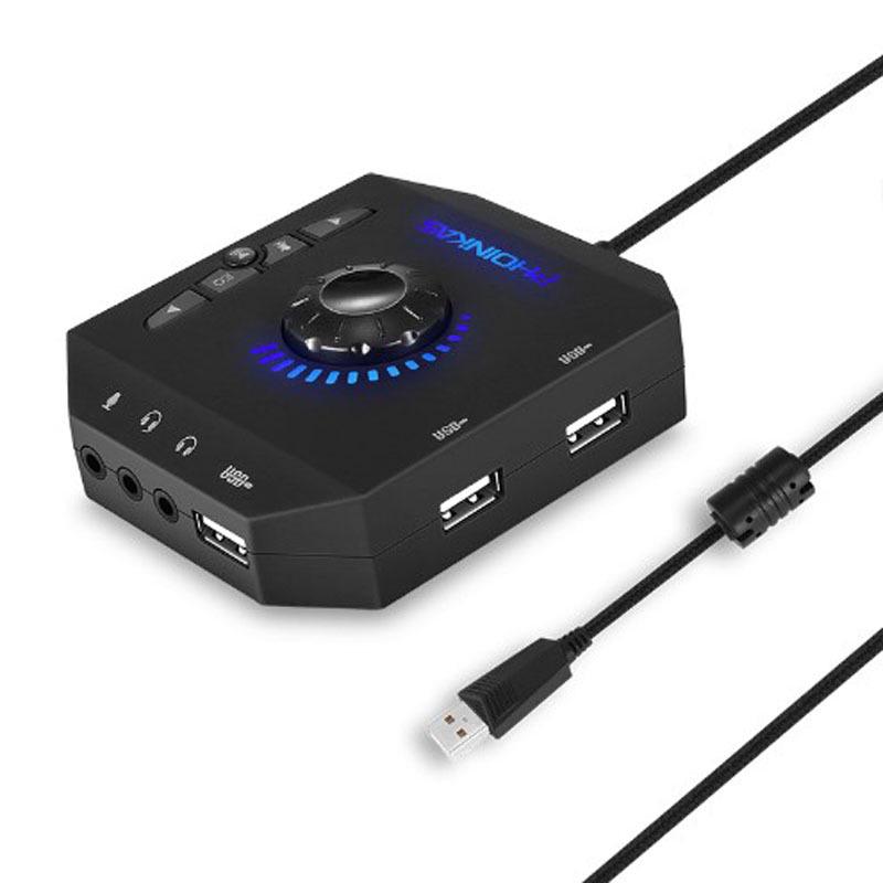 7.1 Channel USB Gaming Audio Converter for Headphones, Microphones, and Speakers