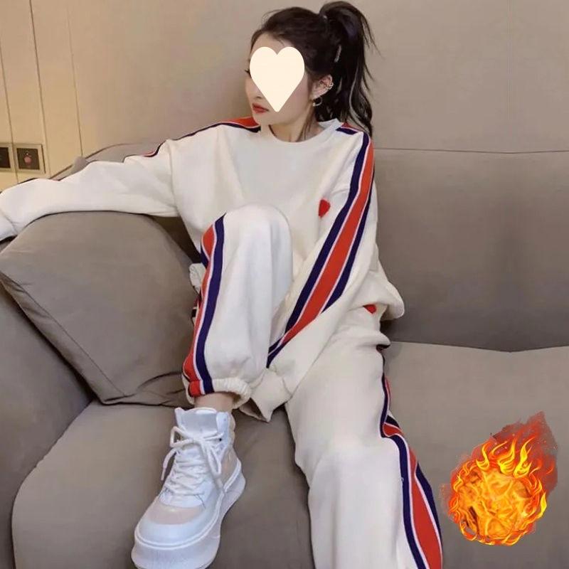 Thick Velvet Casual Sports Suit for Women in Autumn and Winter, Loose and Fashionable Long-sleeved Two-piece Set