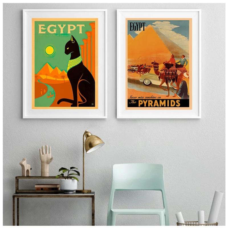 Retro Travel to Africa Egypt Canvas Painting Vintage Wall Pictures Kraft Posters Coated Wall Stickers Home Decoration Gift