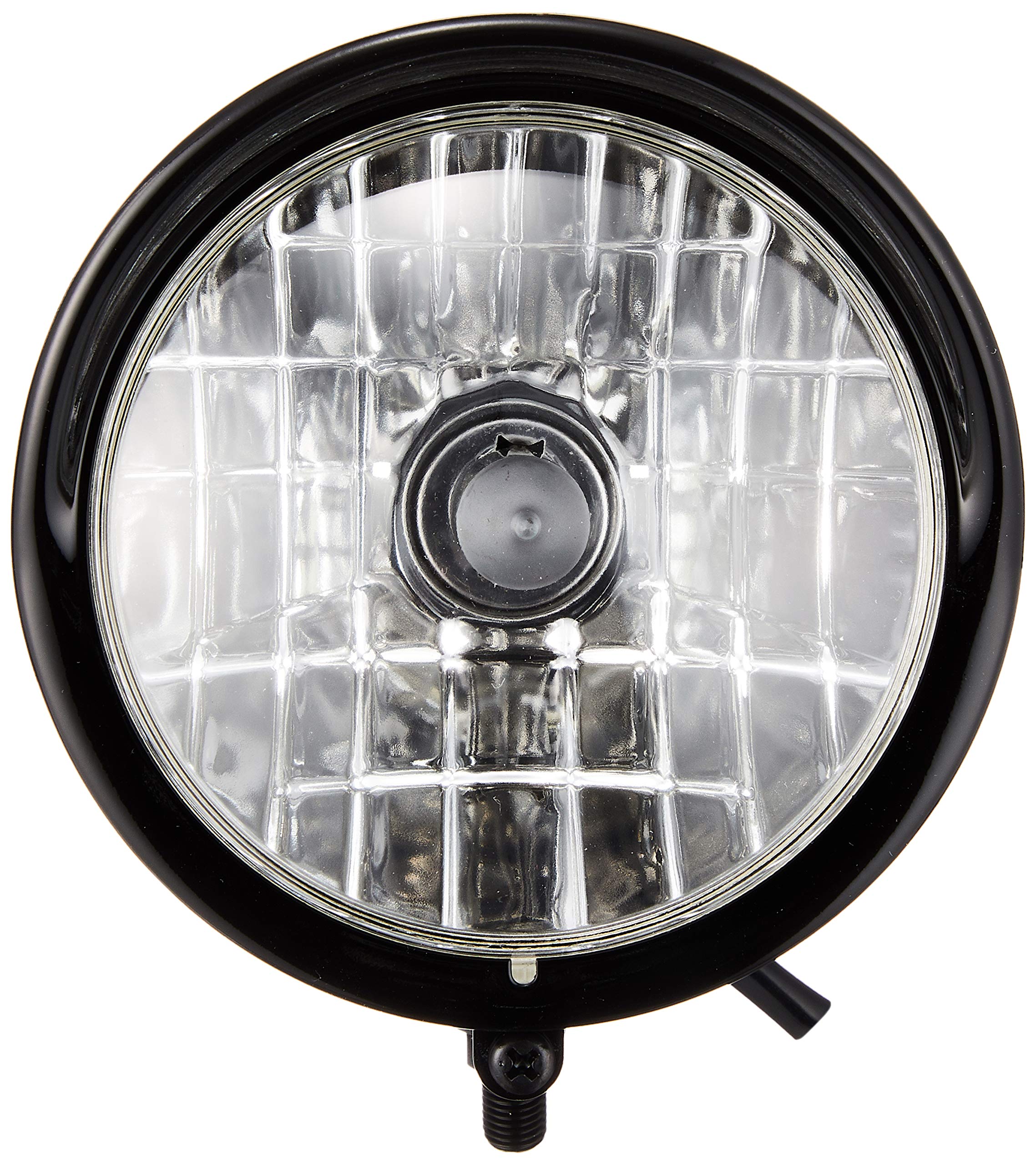 ai-NET Motorcycle Headlight, 4.5-inch Bates-style Long Type Multi-Reflector Light, Black, 6-Month Warranty Included