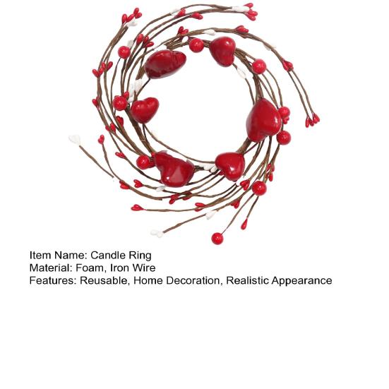 Pierścień na świecę w kształcie serca z jagodami Sztuczny wieniec z czerwonych jagód Uchwyt na świecę Girlanda Walentynki Dzień Matki Święto Impreza Dekoracja stołu