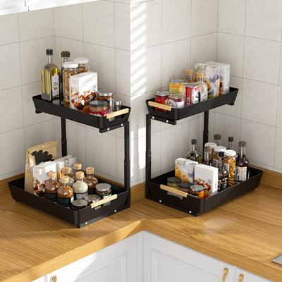 Aufbewahrungsregal für unter die Spüle mit ausziehbaren Schubladen, doppellagiges Design, geräumiges Fassungsvermögen, höhenverstellbar, ausziehbarer Badezimmerschrank-Organizer