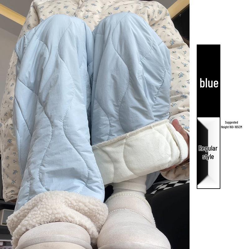 Women's Blue Northeast Fleece-lined Wide-leg Cotton Pants for Autumn/Winter - Windproof, Coldproof Ski Wear