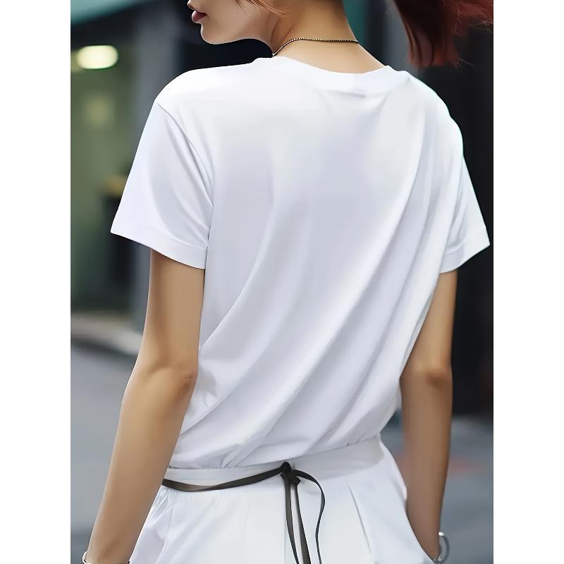 Camiseta Casual de Manga Corta para Mujer, Estampado de Peces Azules - Cuello Redondo Blanco, Corte Holgado, Adecuada para el Uso Diario, Vacaciones,
