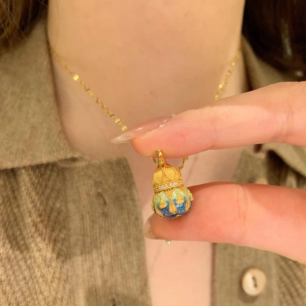 New Chinese Style, Faceless Buddha Gourd Pendant, High-End Niche Design, Enamel Epoxy Cloisonne Fulu Necklace