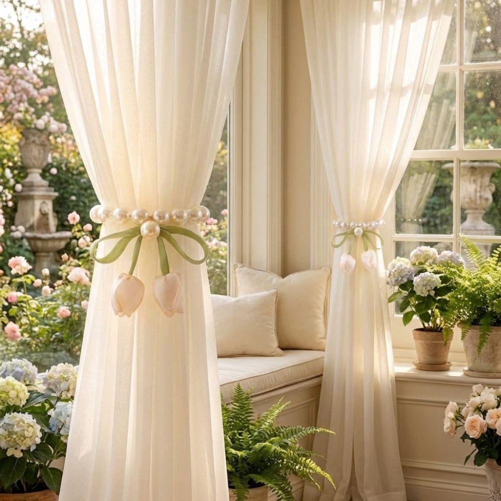 Romantic Flower Pearl Curtain Buckle Exquisite Tulip Curtain Straps Curtains Tie Rope  Office