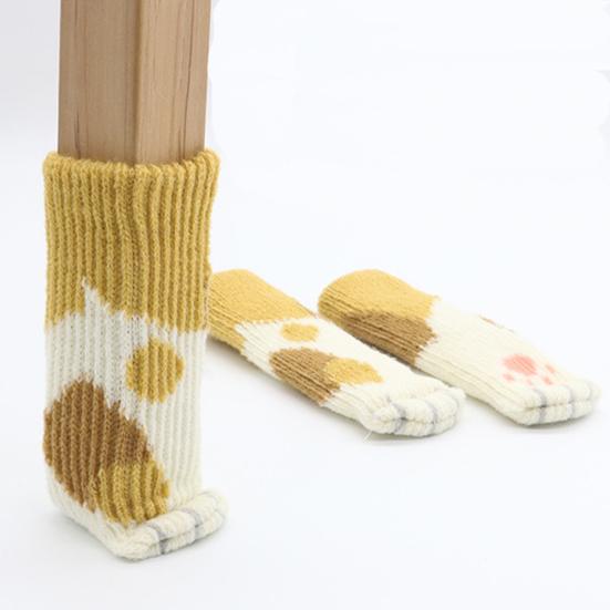 4Pcs Cat Paw Chair Leg Cover Knitting Furniture Feet Cover Floor Protectors Non-Slip No Scratch Noise Reduction Hardwood Floors Furniture Booties