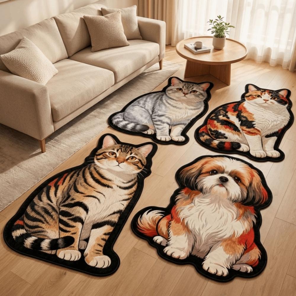 2D Flat Animal Doormat Special-shaped Room Floor Rug New Cat Carpet Bedroom Living Room Decor