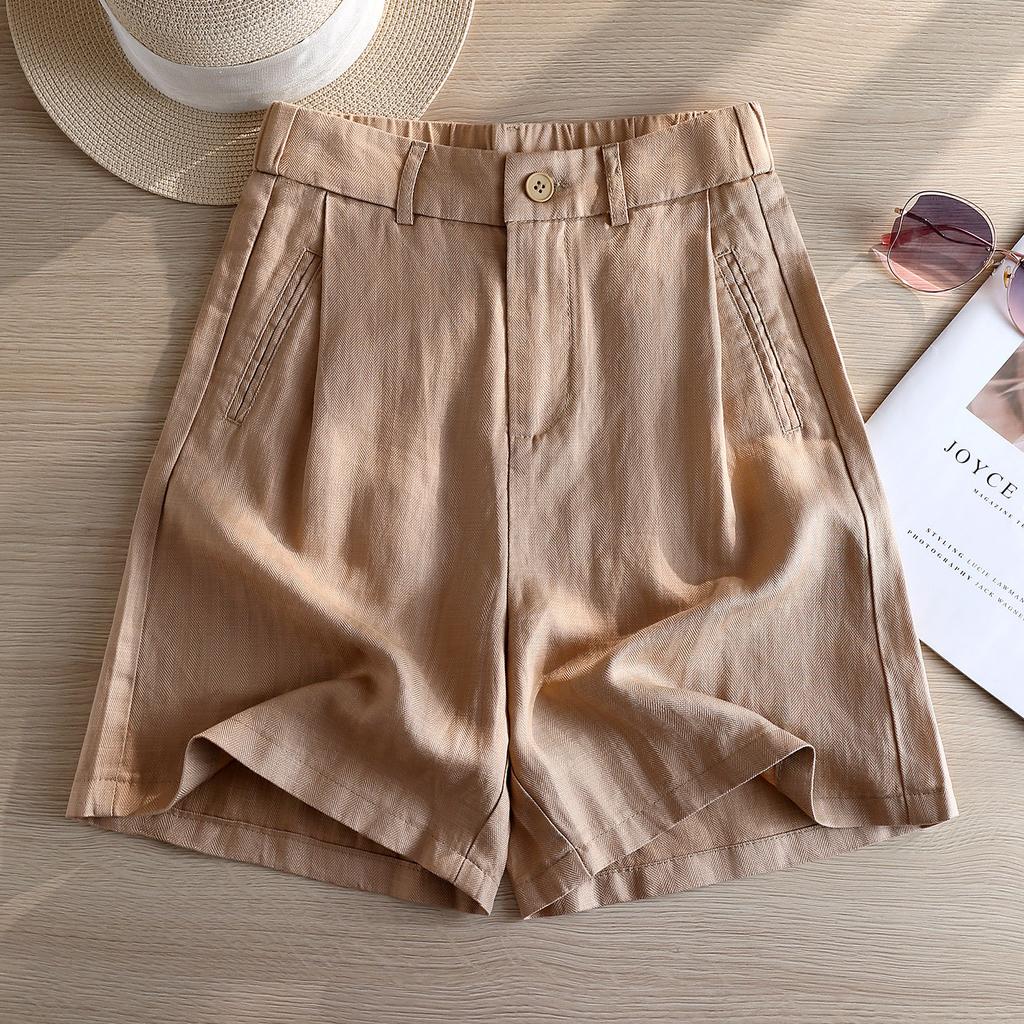 Light skin Tencel linen high waist shorts women's 1116 summer thin straight loose wide leg pants versatile five-point pants
