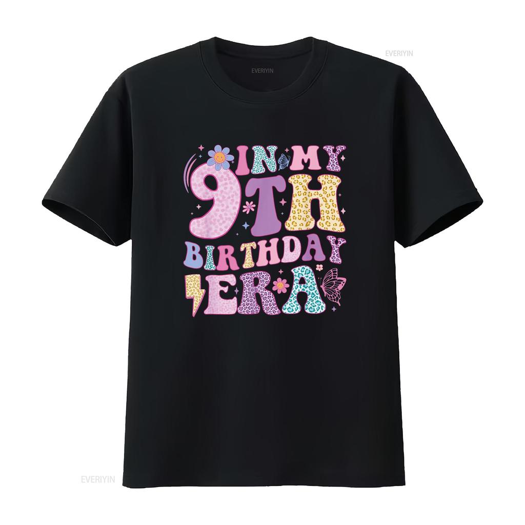 In My 9th Birthday Era Nine Bday 9 Year Old Girl T Shirt Vintage Washed Top For Everyday Wear Fashion Casual Homme Unisex