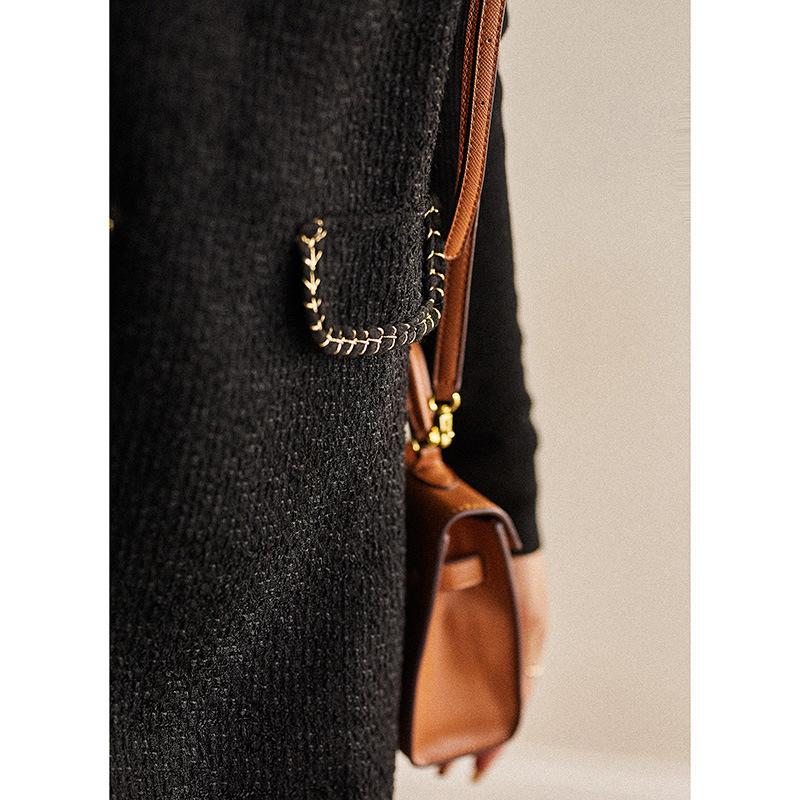 Dámské podzimní a zimní kulatý výstřih, tenké tkané tvídové šaty bez rukávů, černé