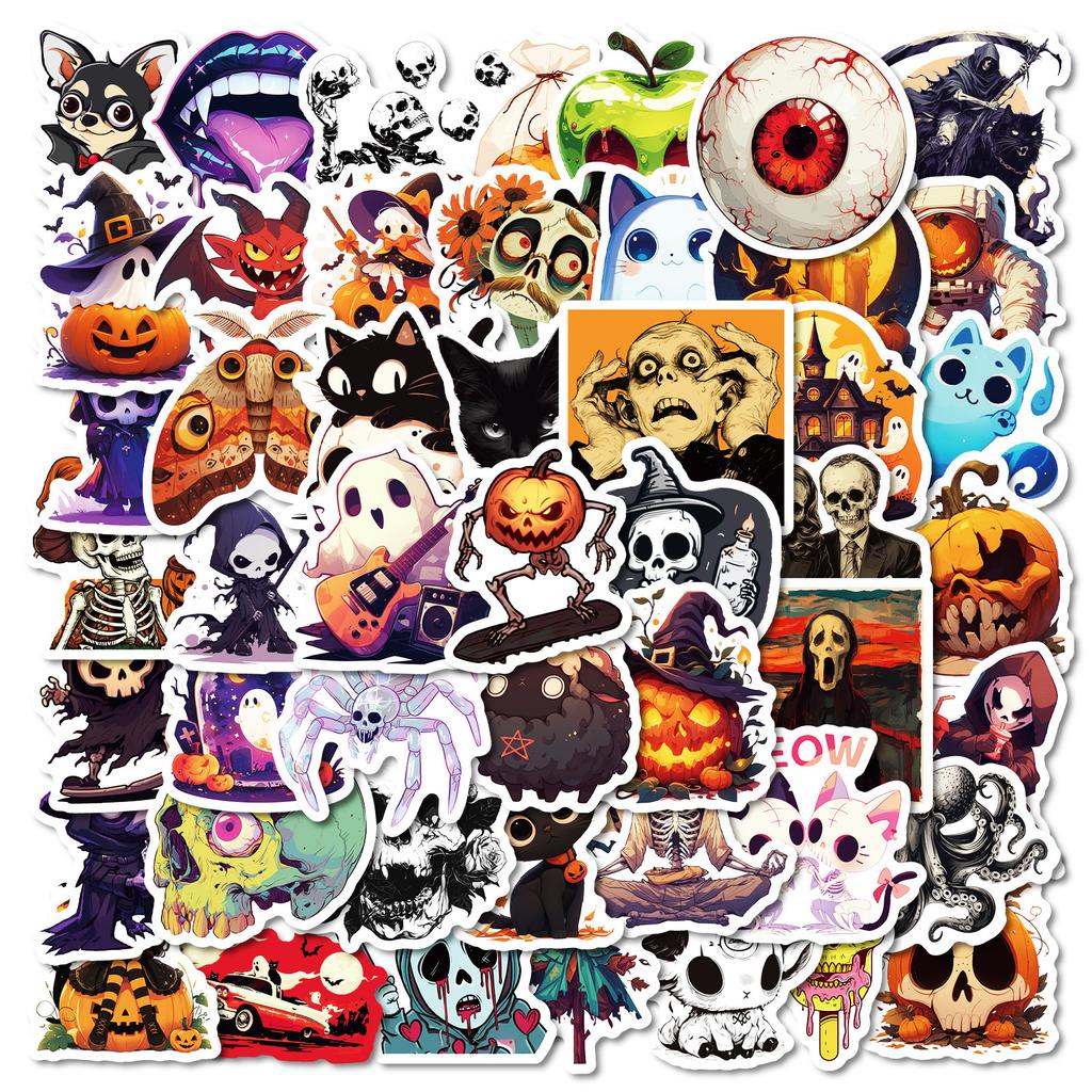 50Pcs Halloween Stickers - Spooky Cute Cartoon Decals for Phone, Laptop, Luggage, Party DIY (4.3x5cm)