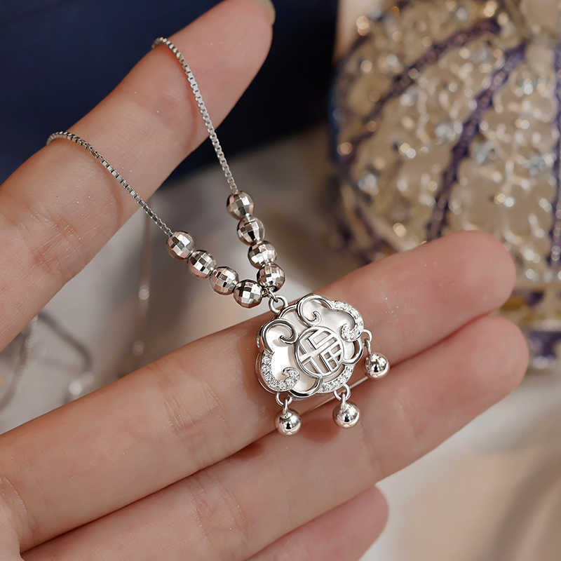 

Круглые бусины халцедона Ruyi ожерелье с замком безопасности, женское Guochao новое китайское нишевое ожерелье с замком длительного использования в подарок