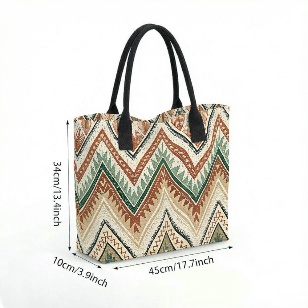 Boho Geometric Pattern Large Tote Bag Casual Canvas Shoulder Handbag for Daily Use
