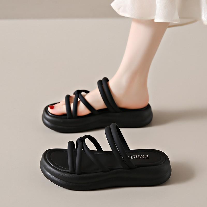 Thick Bottom Sandal Slippers Female Summer Cross Thin Strap Two Wear Ladies Beach Slippers Fashion Women Summer Shoes Breathable for Hot Weather