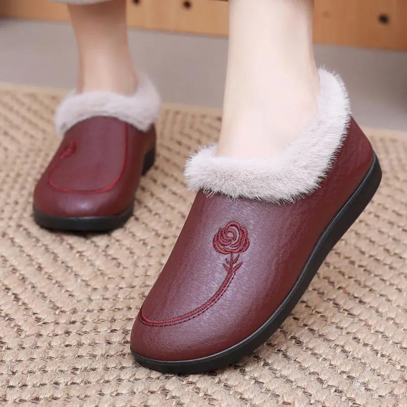 

WTEMPO Зимние теплые повседневные туфли из искусственной кожи большого размера из искусственной кожи, однотонные, на плоском каблуке, слипоны 35 красный