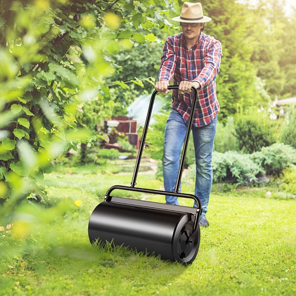 Lawn Roller, 13 Gallon Sand/Water Filled Yard Roller, Steel Sod Roller with Easy-turn Plug and U-Shaped Ergonomic Handle for Convenient Push and Pull,