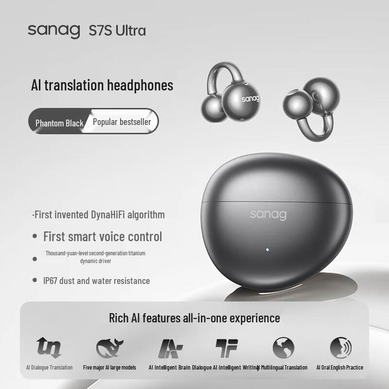 SANAG S7S Ultra Open-Ear Clip-On Sports Bluetooth Headphones with AI Translator