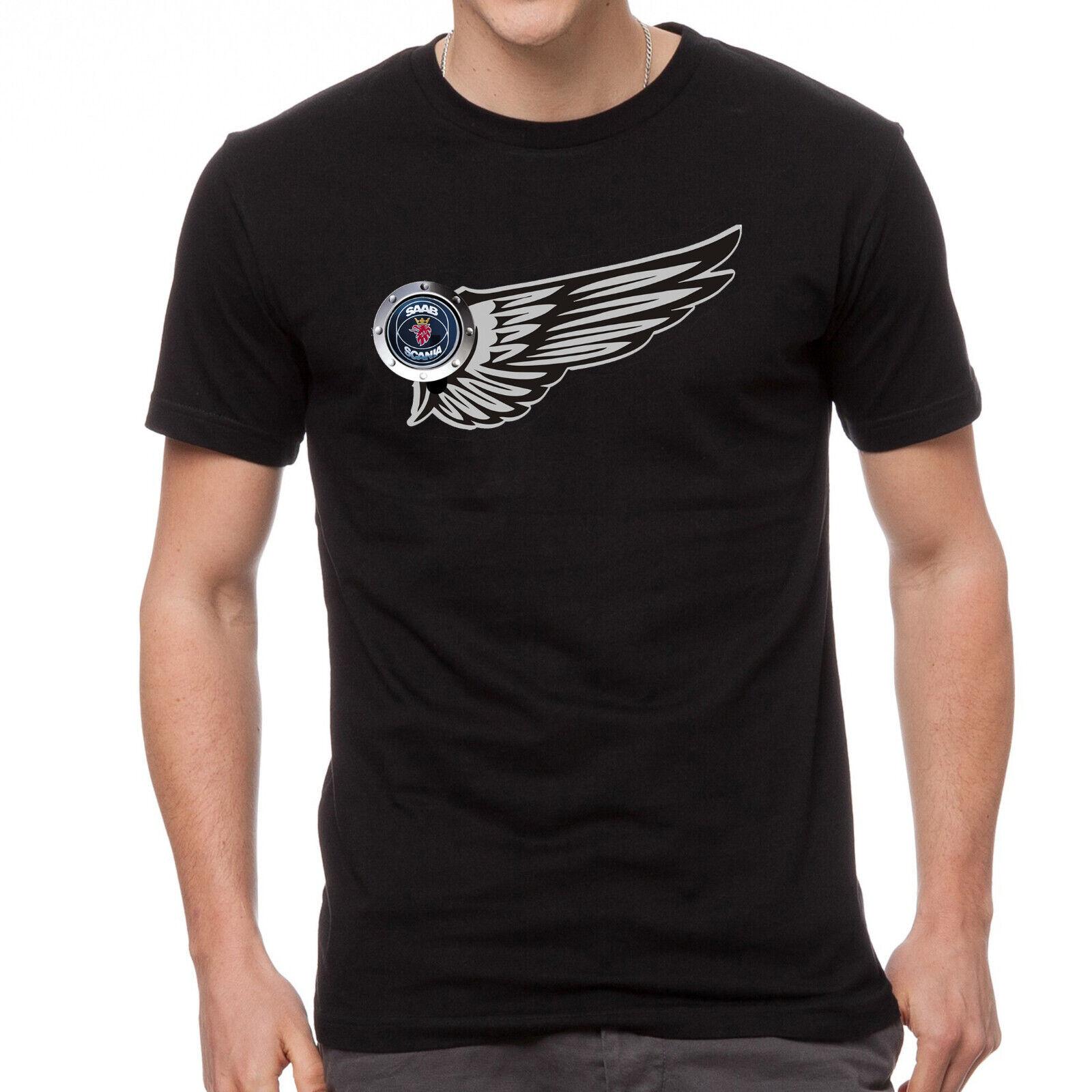 26 Saab Scania Truck Car Wings Logo Black T-Shirt -836- Unisex T-Shirt XL