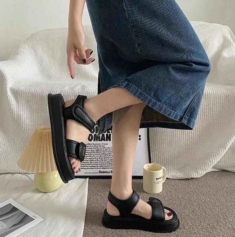 Summer 2025 Footwear Sandals for Women Beach Roman Style Outdoor Beige Platform Ladies Shoes Flat Rubber New Breathable Fashion