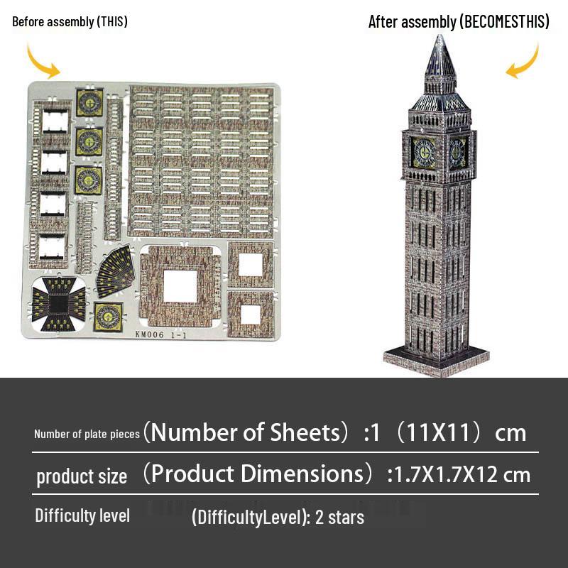 Big Ben All-Metal 3D DIY Model - Stainless Steel, Glue-Free Puzzle Toy