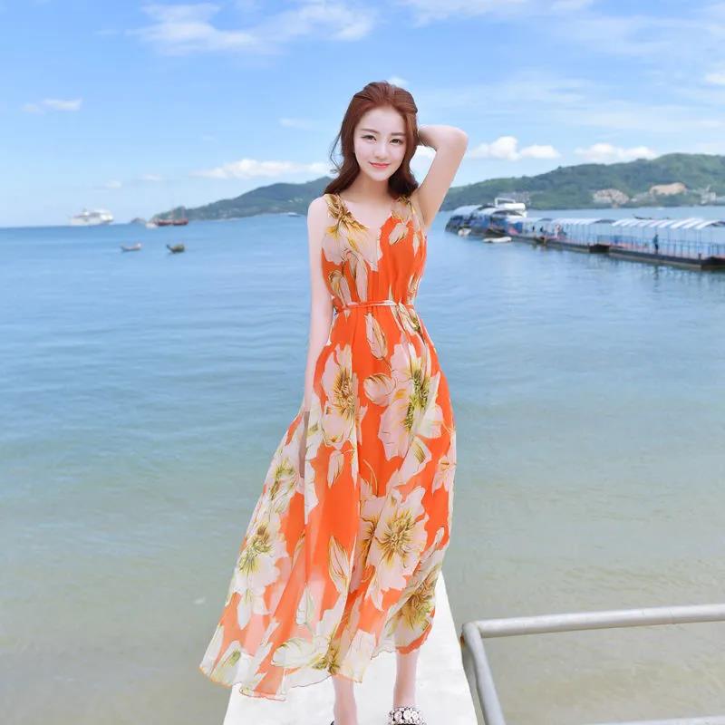 Dámské plážové šaty Dlouhé šaty Dámské Velká velikost S-3XL Letní Dlouhé šaty Nové Zavazování v pase Tenké Šaty na dovolenou u moře