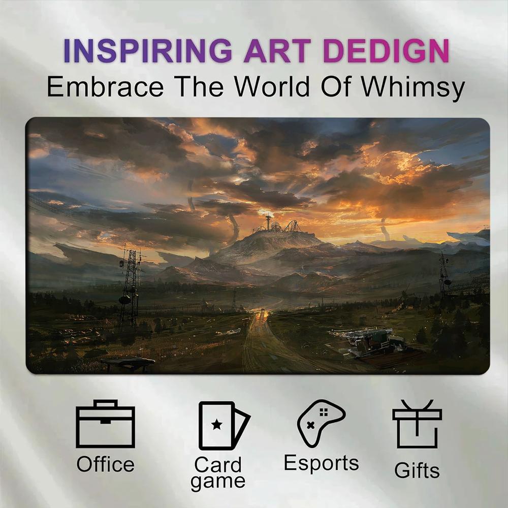 Post Apocalyptic Wasteland Mountain Outpost Sunset Highway Large Gaming Mouse Pad Scifi Survival Landscape Mousepad Gamer