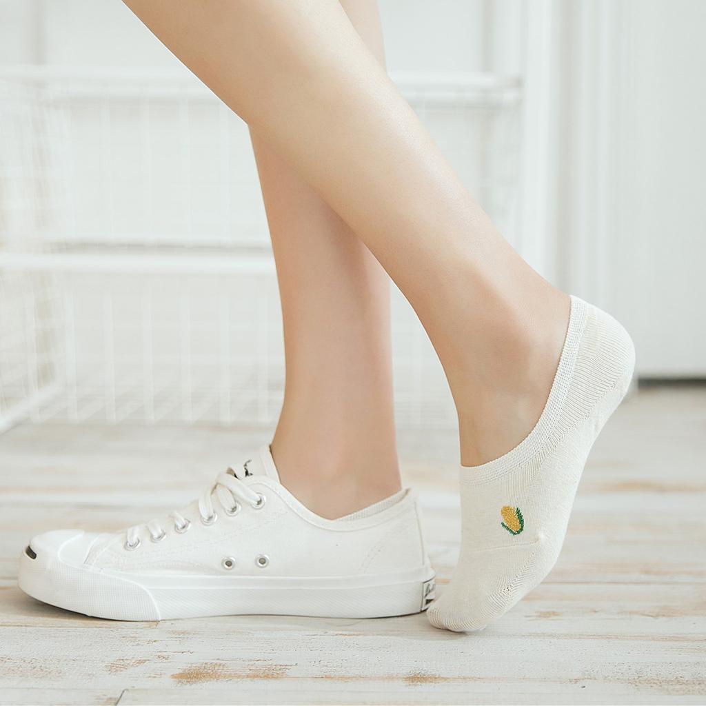 5 Pairs  Women's Silicone Non-slip Invisible Socks Children Lady Summer Vegetable Pattern Ankle Boat Socks Soft Sock Breathable