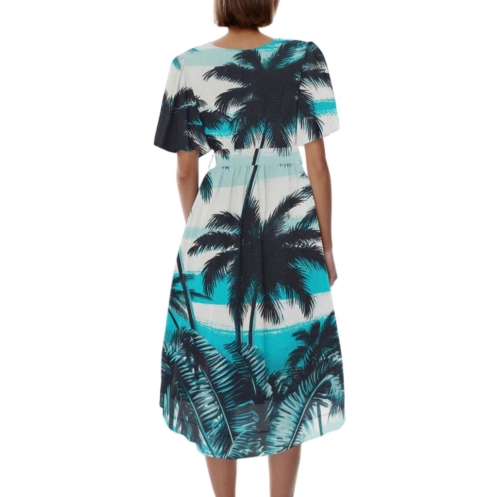 Women’s Casual V Neck Short Sleeve Midi Dress with Vintage Floral Print Relaxed Fit Lightweight Fabric for Everyday Wear