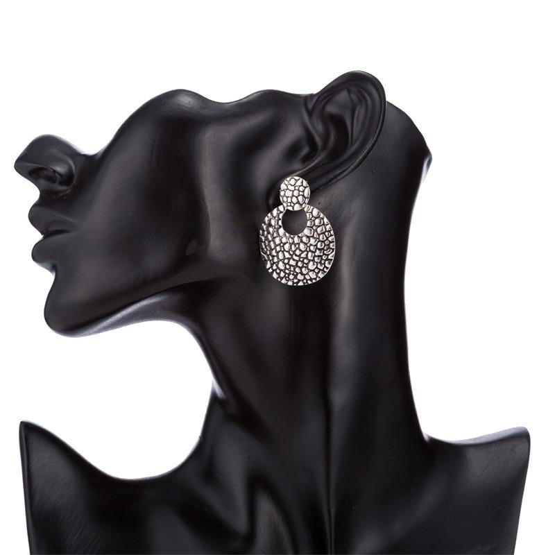 Stylish Simple Design Crackled Metal Earrings Fashionable Geometric Jewelry