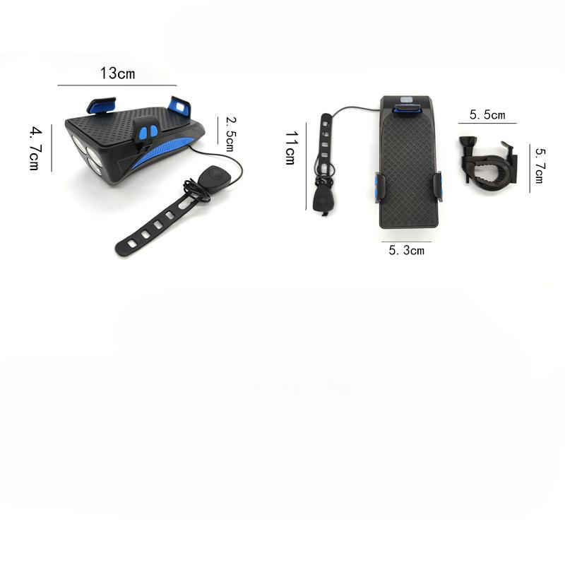 Przednia lampka rowerowa 4 w 1 Ładowanie Mocne światło Nocna lampka do jazdy z klaksonem Rowerowy uchwyt na telefon komórkowy Akcesoria do sprzętu jeździeckiego