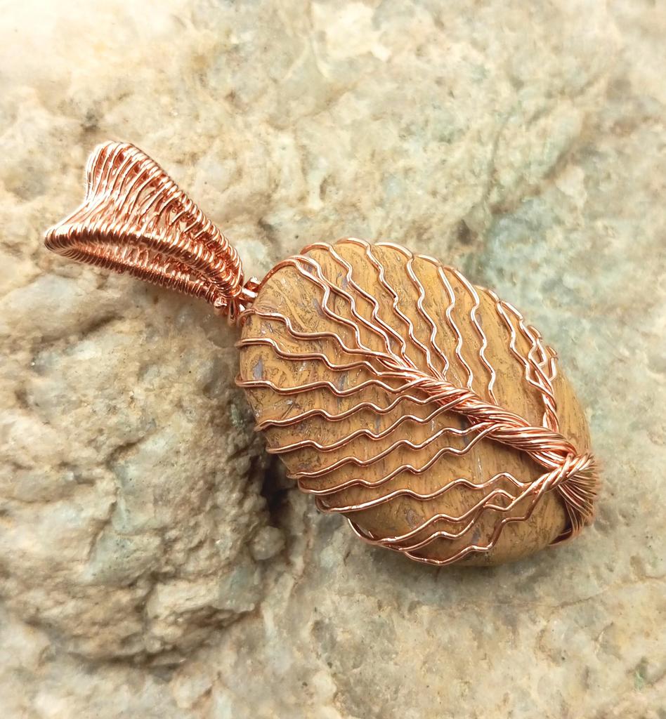 American Picasso Jasper Gemstone Handmade Copper Wire Wrap Tree Of Life Pendant Jewelry
