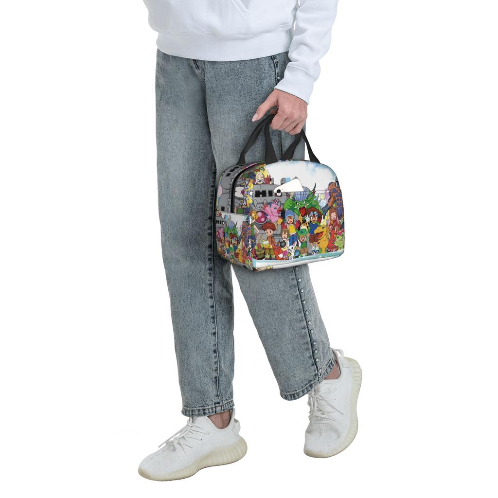 Custom D-Digimons Lunch Bag Men Women Cooler Thermal Insulated Lunch Boxes for School