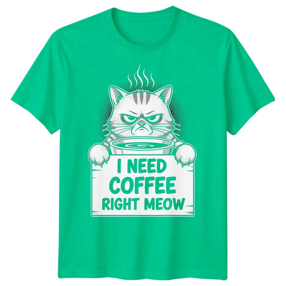 Grumpy Cat I Need Coffee Right Meow Funny Cats Humor Mens T-Shirt Coffee Lover 5 2XL