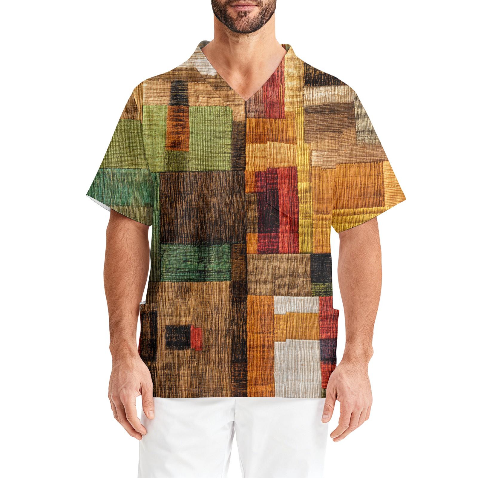 Мужская рабочая блузка с принтом коротким рукавом V-образным вырезом нагрудным карманом топ для ухода XXXXXL оранжевый 1560₽