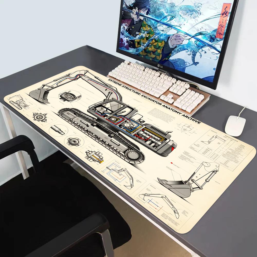 HYBXAXC Retro Construction Excavator Blueprint Mouse Pad Engineering Art NonSlip Desk Mat for Office