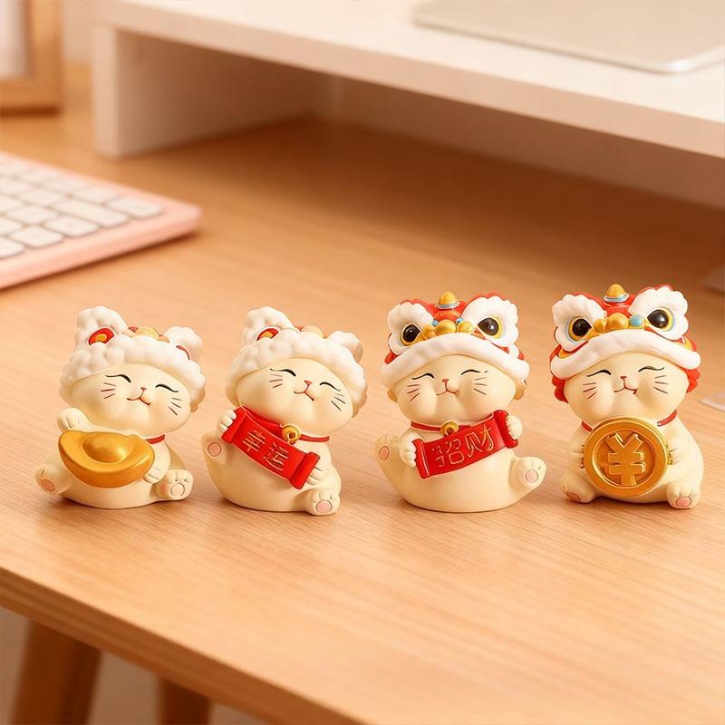 Cute Home Charm Cat Mini Ornament for Office Desk Fostering Stability and Prosperity