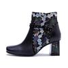 Johnature Genuine Leather Short Boots Handmade Retro Lace Square Toed Thick Heel Women's Boots